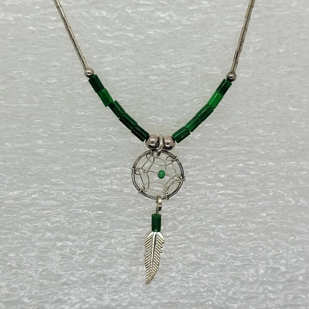 Dream Catcher Stirling Silver w/ Green BeadsNK_SIL0010
